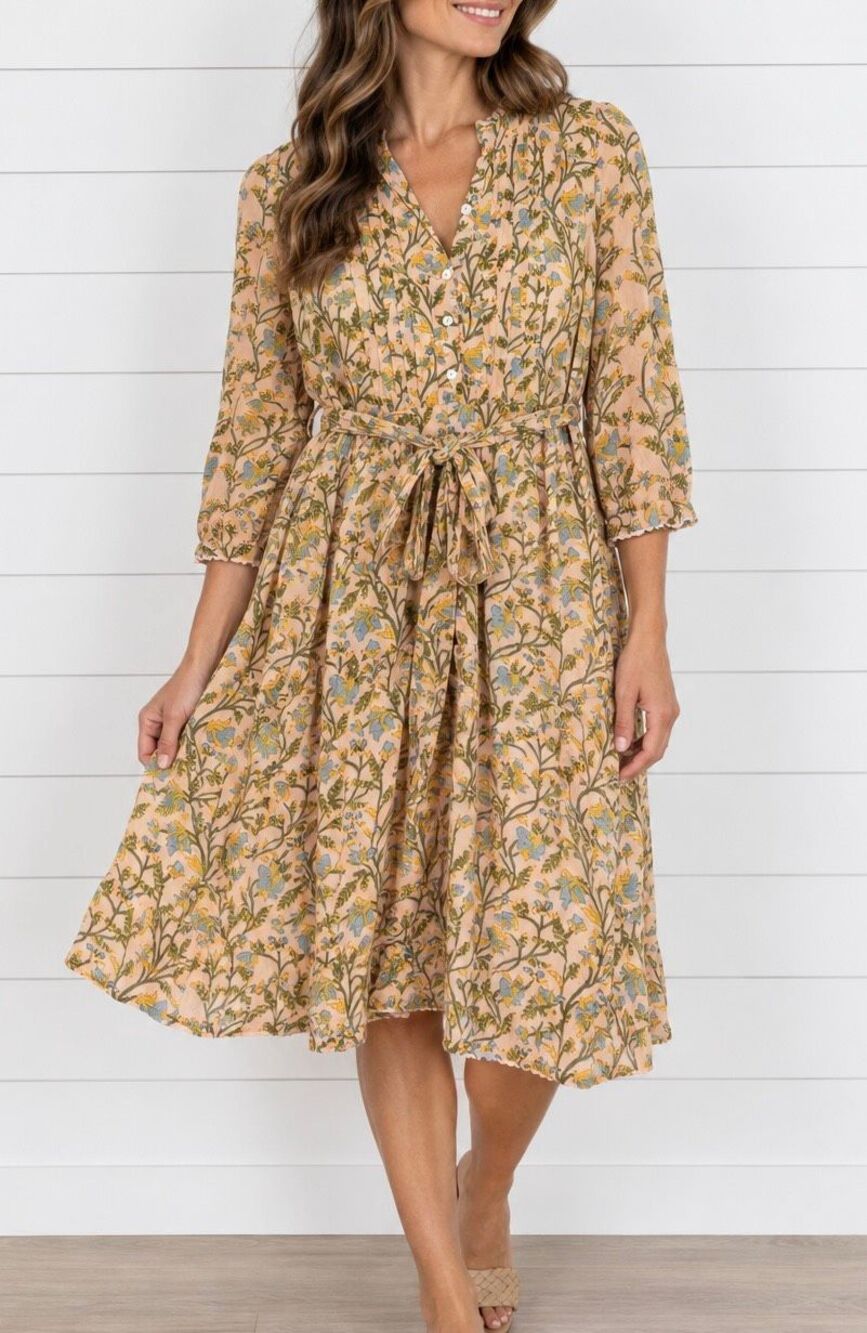 Millier cotton floral tie waist shirt dress size xs